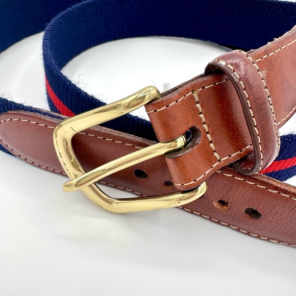 J. Press Navy and Red Wool Canvas Belt